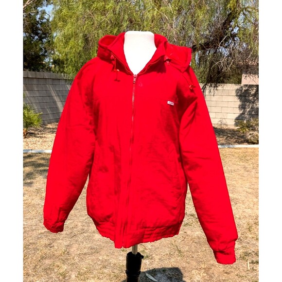 British Mist Detachable Hood Unisex EU50/Men's Lg Fire Red Parka Jacket Coat EUC - Picture 1 of 11